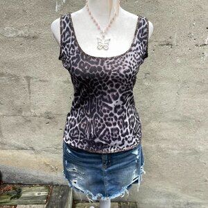 Georges Rech Grey Leopard Print Mesh Tank Top